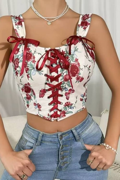 Lace-Up Corset Crop Top