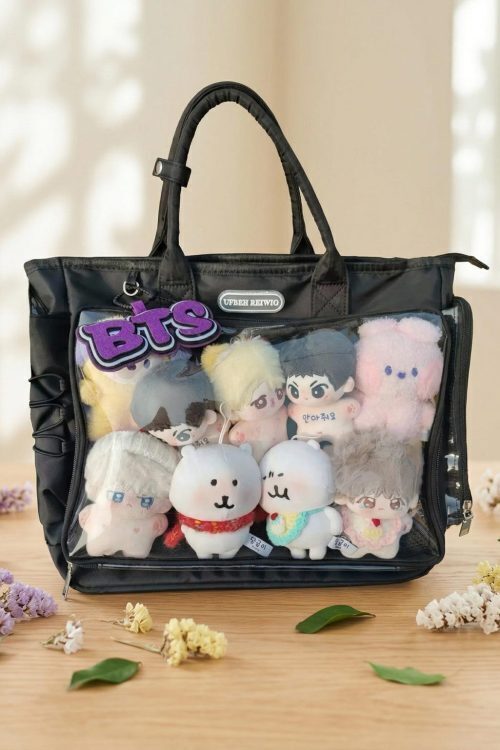 Large Black Convertible Ita Bag with Clear Window for Plushies and Pins