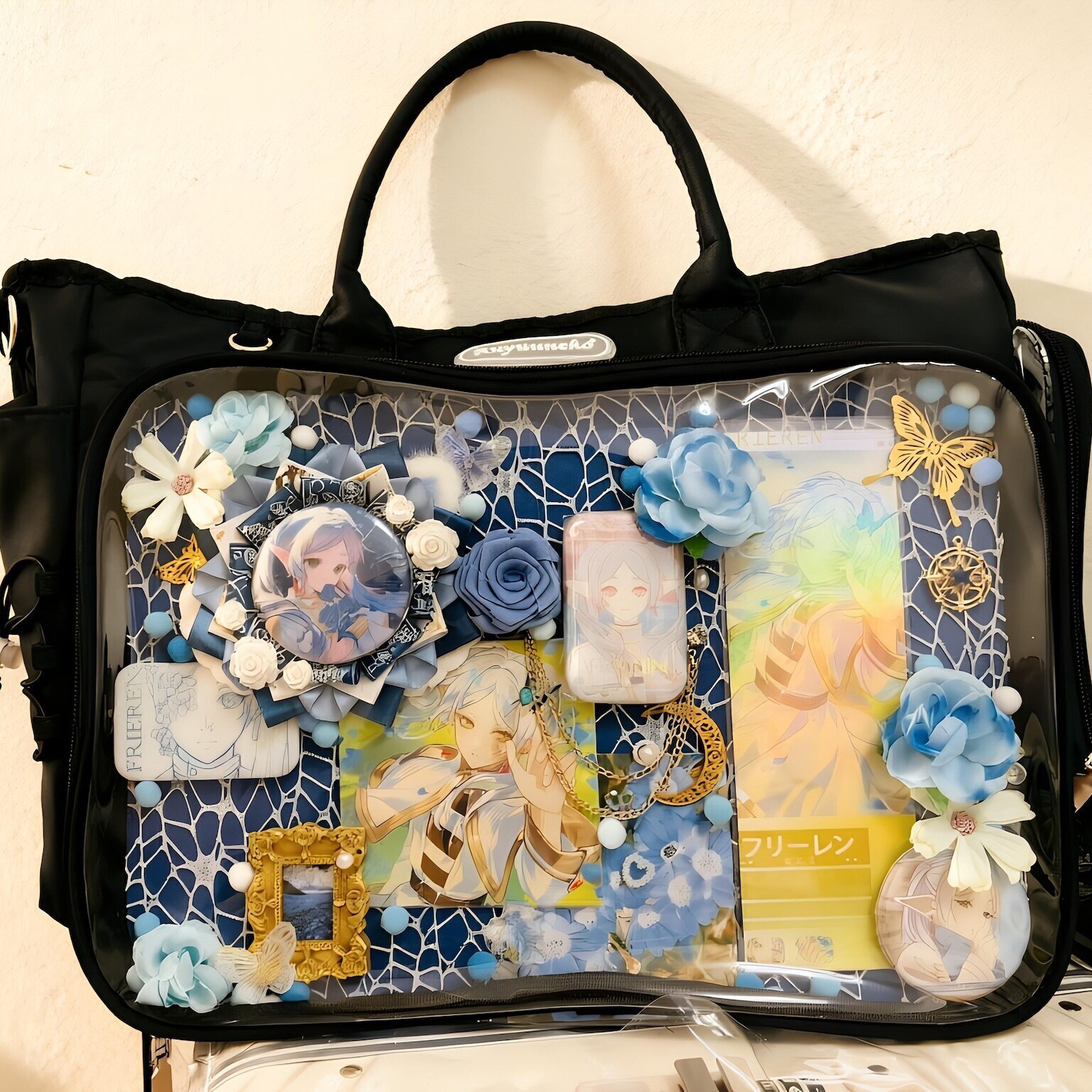 Large Black Convertible Ita Bag with Clear Window for Plushies and Pins Large Black Convertible Ita Bag with Clear Window for Plushies and Pins