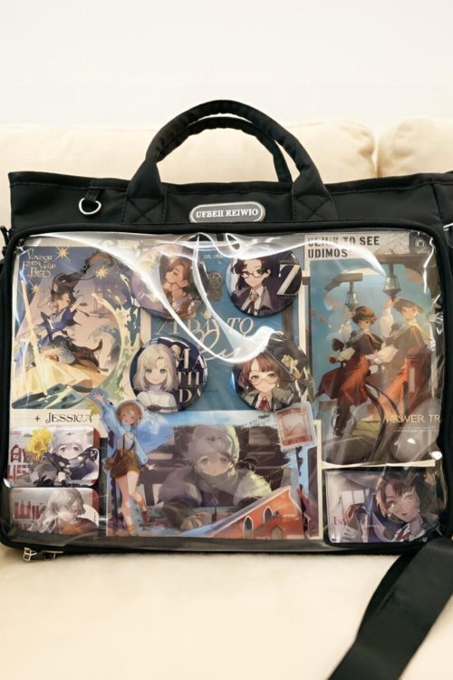 Large Black Convertible Ita Bag with Clear Window for Plushies and Pins