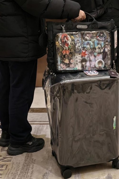 Large Black Convertible Ita Bag with Clear Window for Plushies and Pins