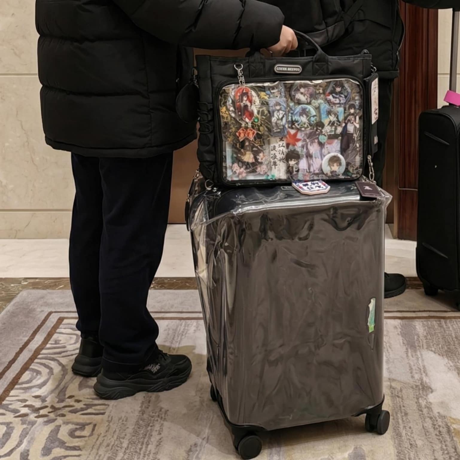 Large Black Convertible Ita Bag with Clear Window for Plushies and Pins Large Black Convertible Ita Bag with Clear Window for Plushies and Pins