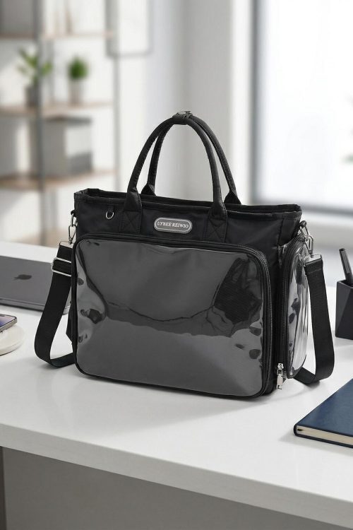 Large Black Convertible Ita Bag with Clear Window for Plushies and Pins