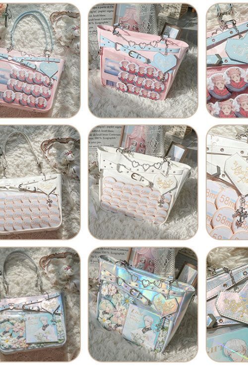 Large Black Gothic Ita Tote Bag with Clear Window and Included Insert for Pin Display