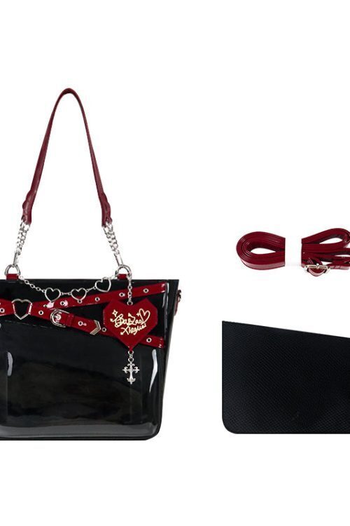 Large Black Gothic Ita Tote Bag with Clear Window and Included Insert for Pin Display