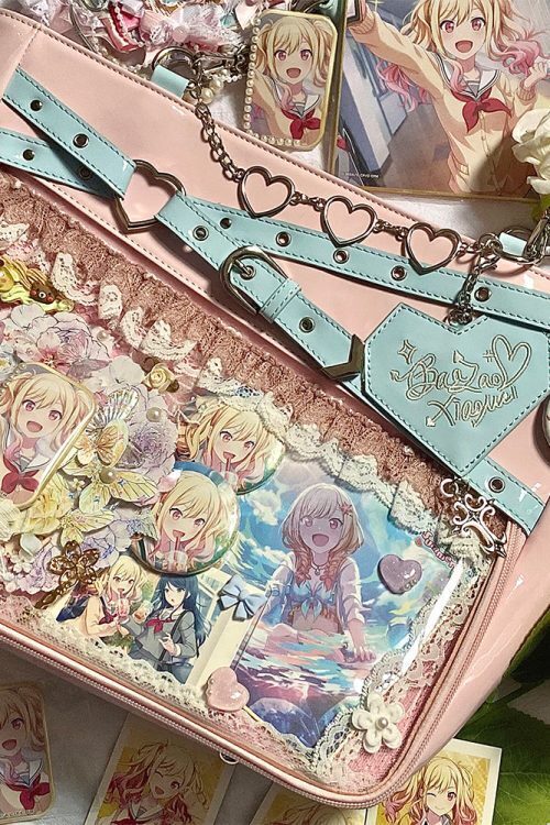 Large Black Gothic Ita Tote Bag with Clear Window and Included Insert for Pin Display