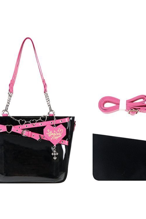 Large Black Gothic Ita Tote Bag with Clear Window and Included Insert for Pin Display