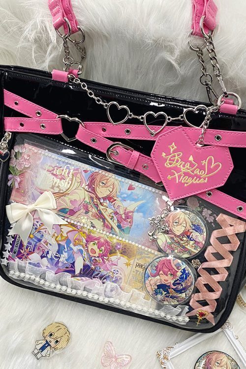 Large Black Gothic Ita Tote Bag with Clear Window and Included Insert for Pin Display