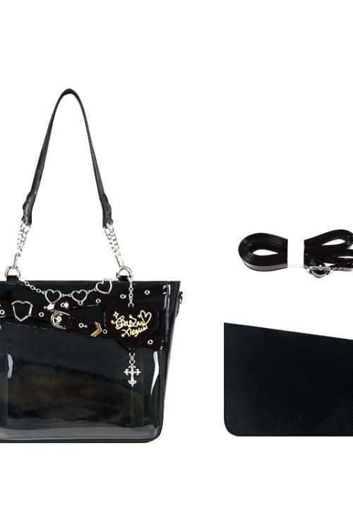 Large Black Gothic Ita Tote Bag with Clear Window and Included Insert for Pin Display