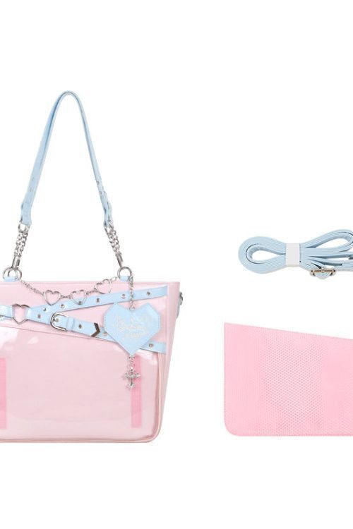 Large Black Gothic Ita Tote Bag with Clear Window and Included Insert for Pin Display