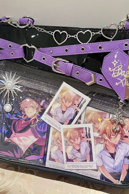 Large Black Gothic Ita Tote Bag with Clear Window and Included Insert for Pin Display