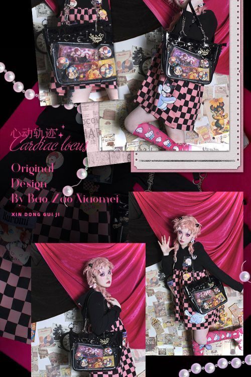 Large Black Gothic Ita Tote Bag with Clear Window and Included Insert for Pin Display