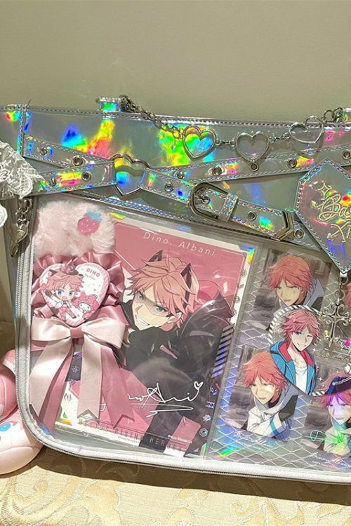 Large Black Gothic Ita Tote Bag with Clear Window and Included Insert for Pin Display