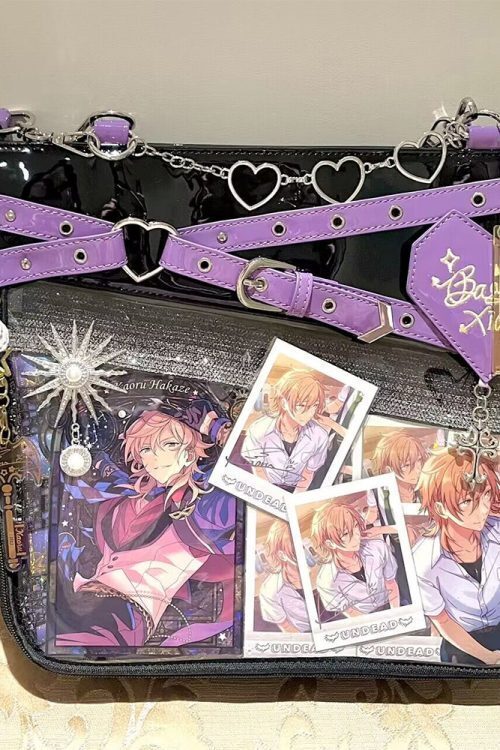 Large Black Gothic Ita Tote Bag with Clear Window and Included Insert for Pin Display