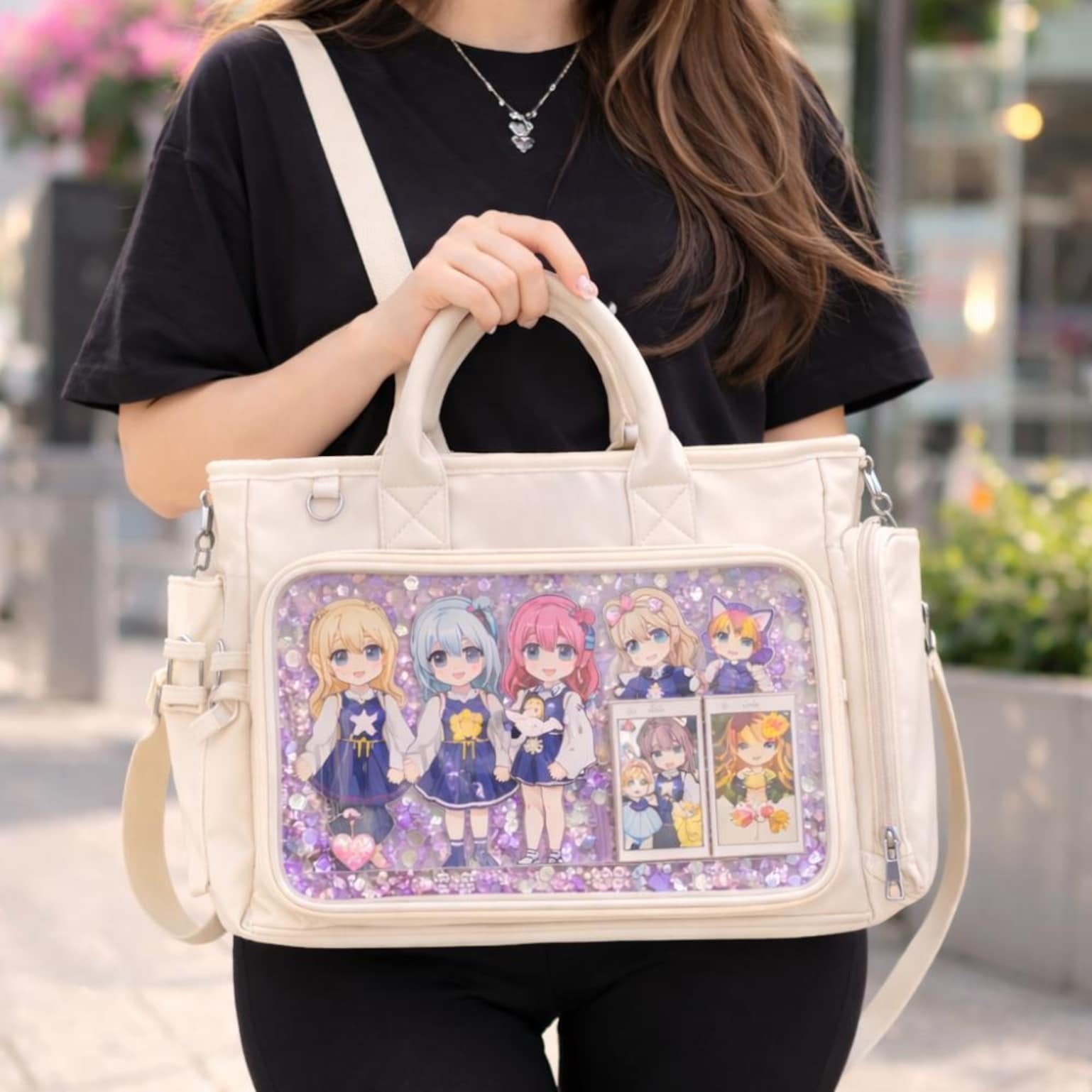 Large Black Ita Backpack with Clear Window for Photocards and Pins Large Black Ita Backpack with Clear Window for Photocards and Pins