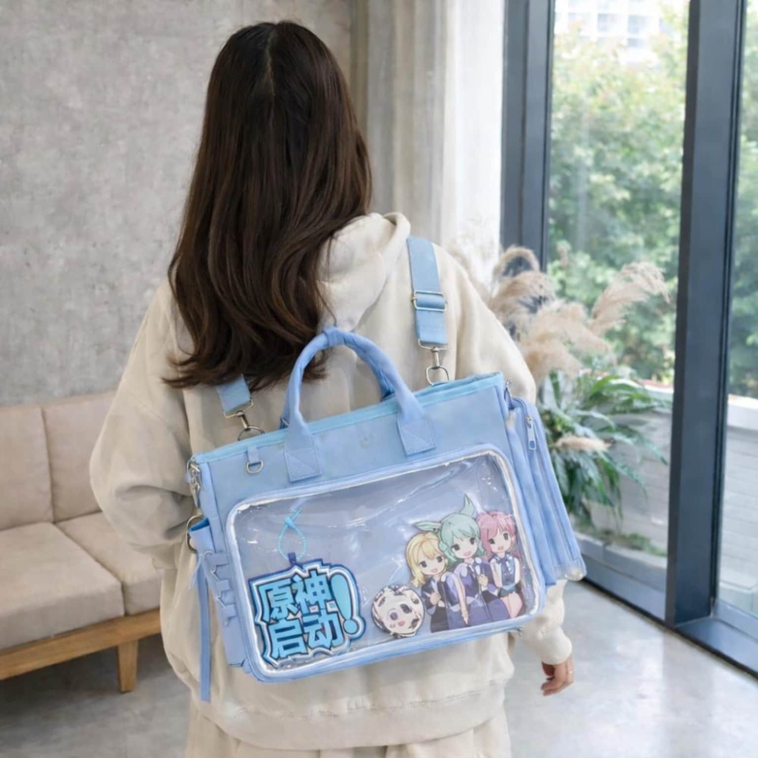 Large Black Ita Backpack with Clear Window for Photocards and Pins Large Black Ita Backpack with Clear Window for Photocards and Pins