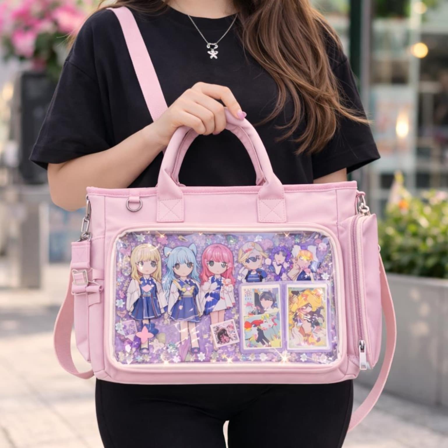 Large Black Ita Backpack with Clear Window for Photocards and Pins Large Black Ita Backpack with Clear Window for Photocards and Pins