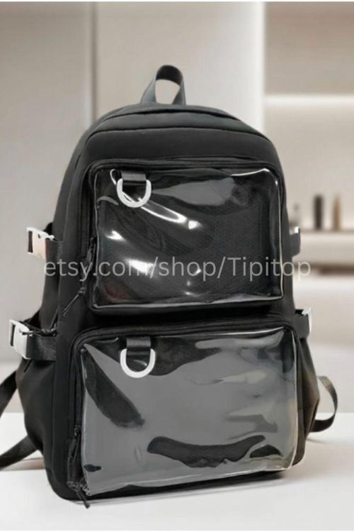 Large Black Ita Backpack with Clear Window for Pin Display