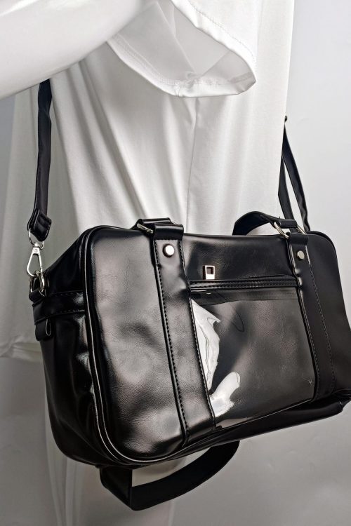 Large Black Ita Crossbody Bag with Clear Window for Pin Display