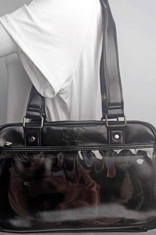 Large Black Ita Crossbody Bag with Clear Window for Pin Display