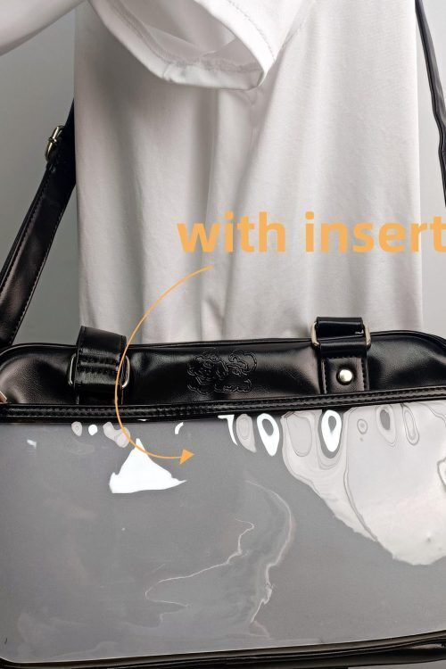 Large Black Ita Crossbody Bag with Clear Window for Pin Display