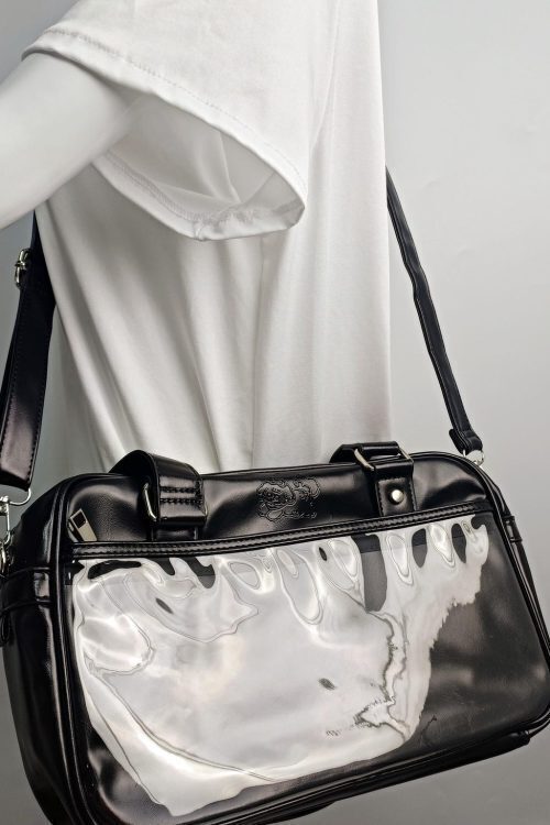 Large Black Ita Crossbody Bag with Clear Window for Pin Display