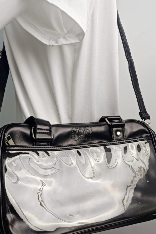 Large Black Ita Crossbody Bag with Clear Window for Pin Display