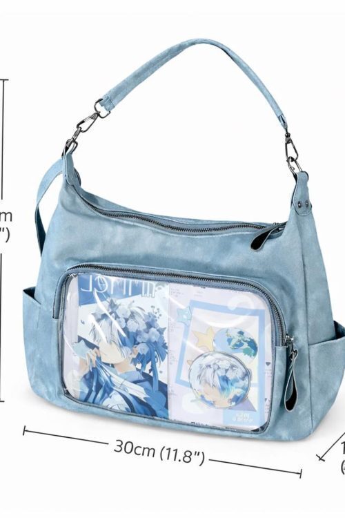 Large Black Ita Messenger Bag with Clear Window for Plushies and Pins