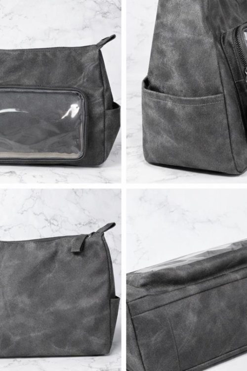 Large Black Ita Messenger Bag with Clear Window for Plushies and Pins