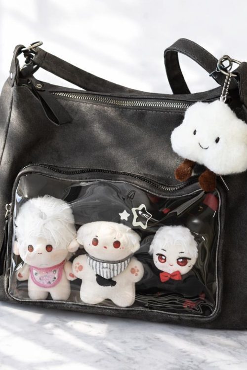 Large Black Ita Messenger Bag with Clear Window for Plushies and Pins