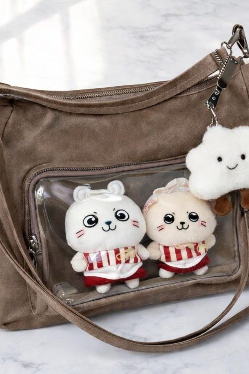 Large Black Ita Messenger Bag with Clear Window for Plushies and Pins