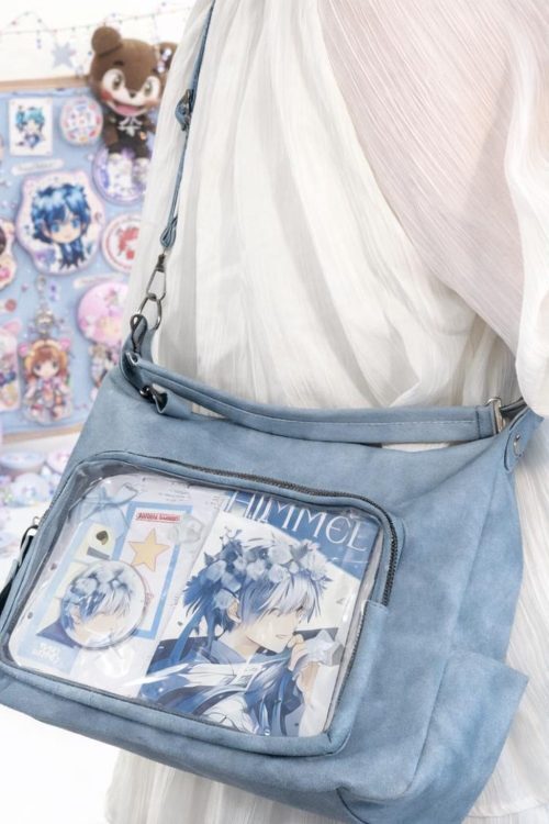 Large Black Ita Messenger Bag with Clear Window for Plushies and Pins