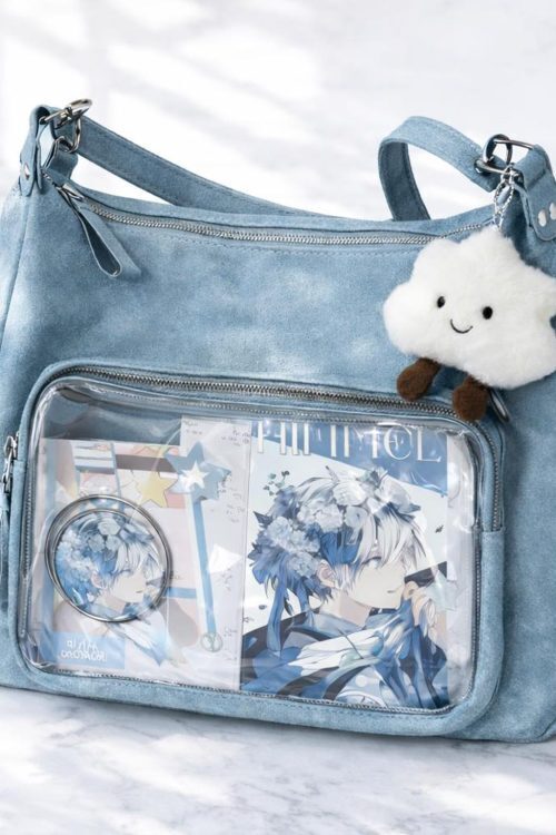 Large Black Ita Messenger Bag with Clear Window for Plushies and Pins