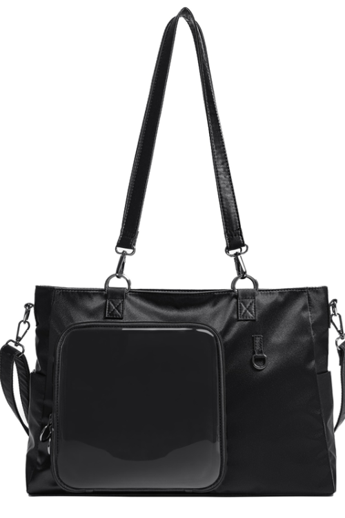 Large Black Ita Tote Bag with Clear Window and Included Insert for Pin Display