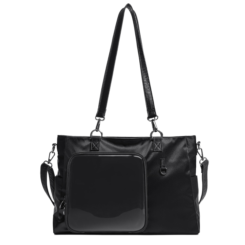 Large Black Ita Tote Bag with Clear Window and Included Insert for Pin Display Large Black Ita Tote Bag with Clear Window and Included Insert for Pin Display