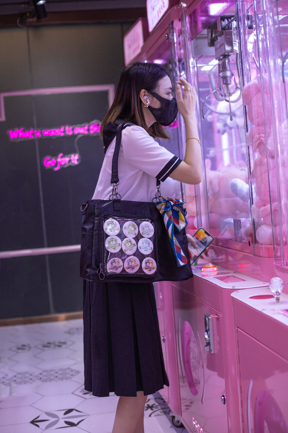 Large Black Ita Tote Bag with Clear Window and Included Insert for Pin Display Large Black Ita Tote Bag with Clear Window and Included Insert for Pin Display