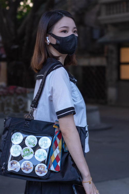 Large Black Ita Tote Bag with Clear Window and Included Insert for Pin Display