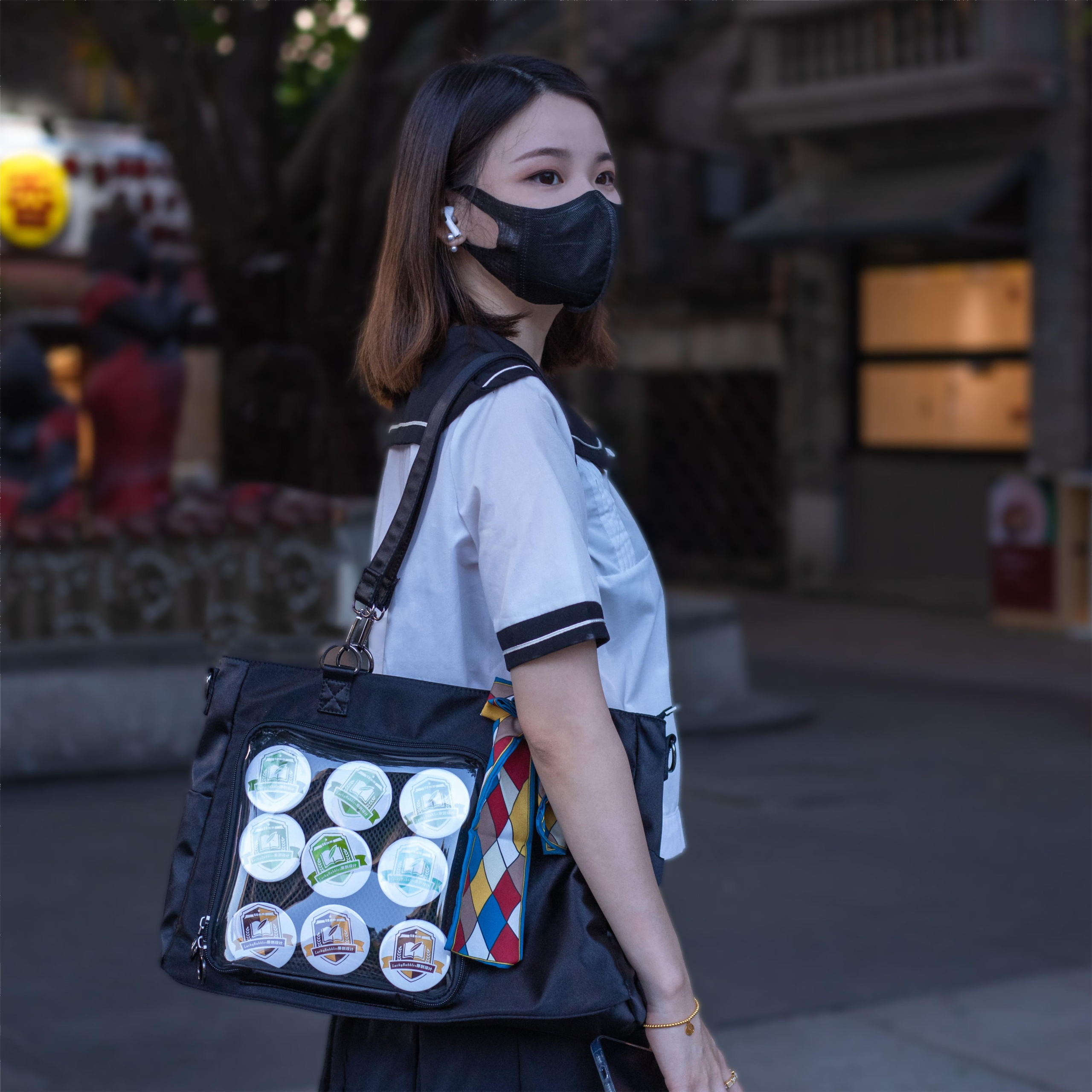 Large Black Ita Tote Bag with Clear Window and Included Insert for Pin Display Large Black Ita Tote Bag with Clear Window and Included Insert for Pin Display