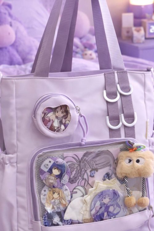 Large Black Ita Tote Bag with Clear Window for Pin Display