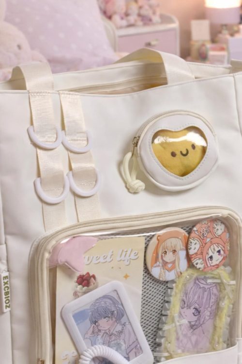 Large Black Ita Tote Bag with Clear Window for Pin Display