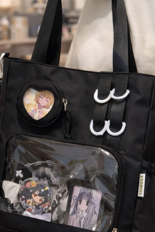 Large Black Ita Tote Bag with Clear Window for Pin Display