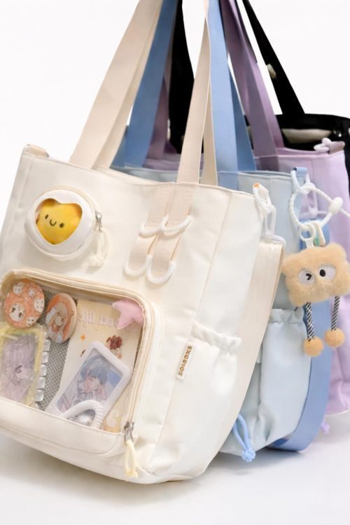 Large Black Ita Tote Bag with Clear Window for Pin Display