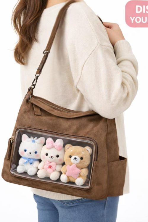 Large Black Kawaii Convertible Ita Bag for Plushies and Pins