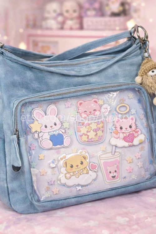 Large Black Kawaii Convertible Ita Bag for Plushies and Pins