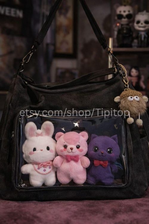 Large Black Kawaii Convertible Ita Bag for Plushies and Pins