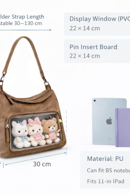 Large Black Kawaii Convertible Ita Bag for Plushies and Pins