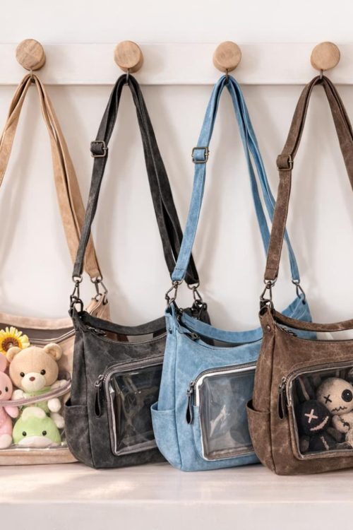 Large Black Kawaii Convertible Ita Bag for Plushies and Pins