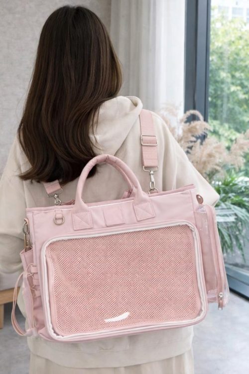 Large Black Kawaii Convertible Ita Bag with Clear Window for Photocards and Pins