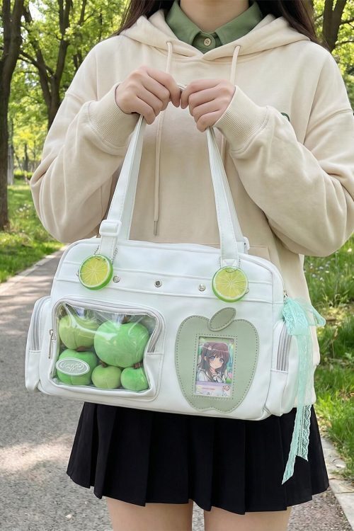 Large Black Kawaii Convertible Ita Bag with Clear Window for Plushies and Pins