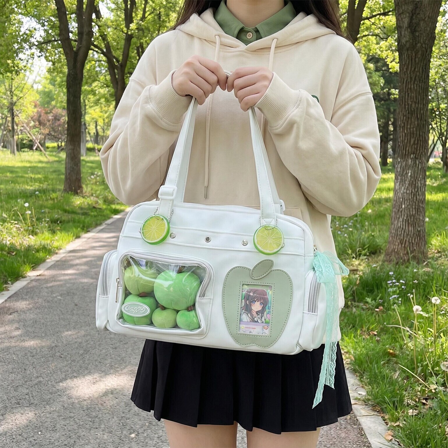 Large Black Kawaii Convertible Ita Bag with Clear Window for Plushies and Pins Large Black Kawaii Convertible Ita Bag with Clear Window for Plushies and Pins